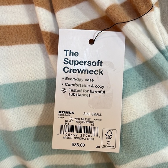 Sonoma “The Supersoft Crewneck’ white multi-stripe sweater size small - Picture 4 of 5